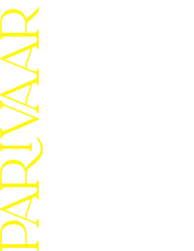 Parivaar design: a white tree in silhouette with PARIVAAR in yellow running up its trunk and Shree Ramkabir Mandir 2026 Diwali Show beneath